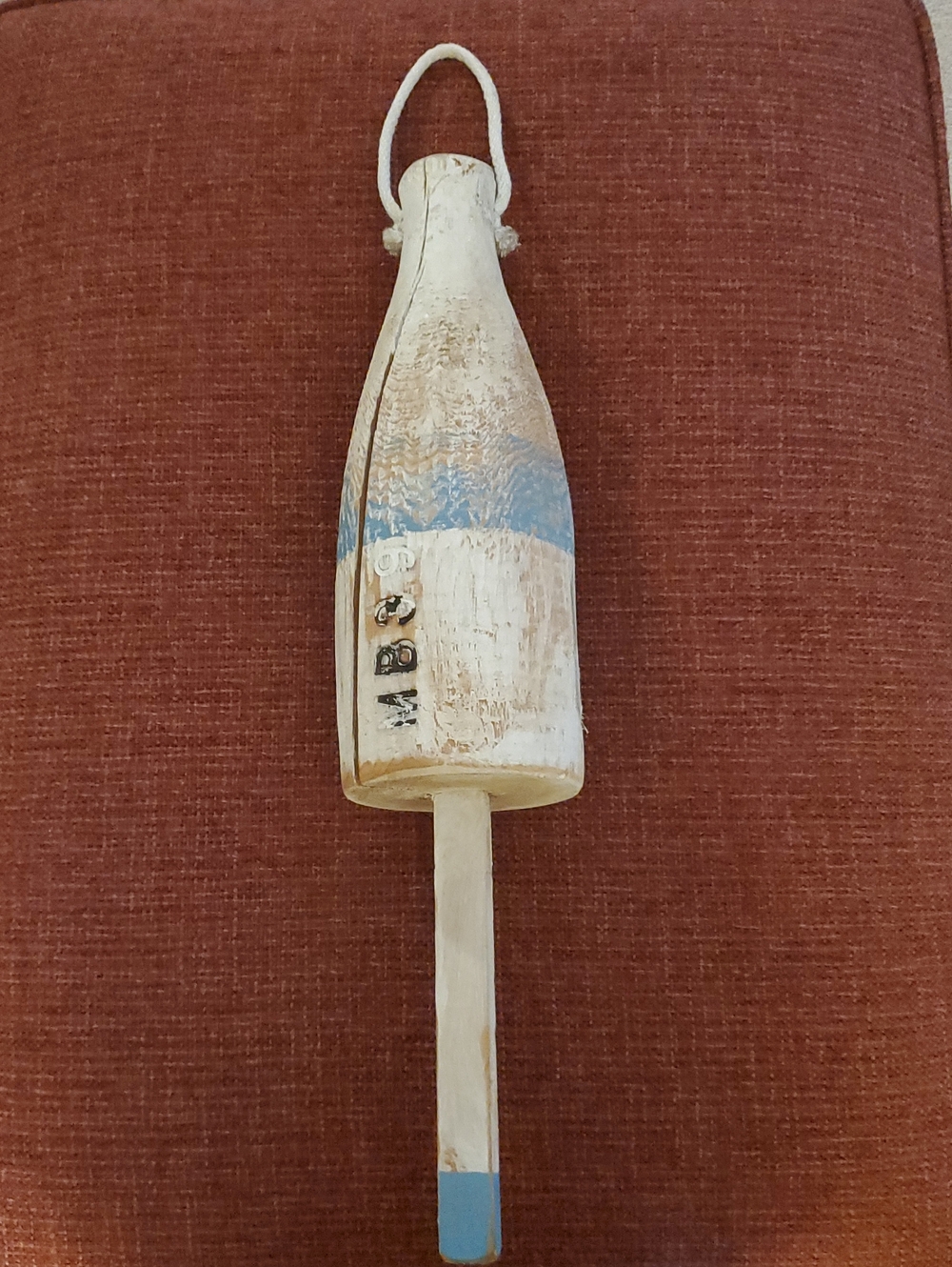 Nautical Wooden Lobster Buoy Decor with Blue Accent